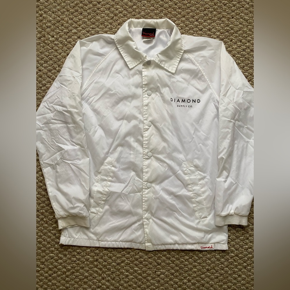 Diamond Supply Co. White Men's Snap Button Nylon Polyester Jacket Size Medium